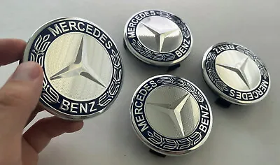 4 Pc Set Mercedes Benz Emblem Wheel Center Caps Blue Hubcaps 75mm /3 In Amg • $19.80