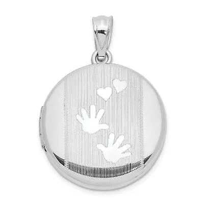 Sterling Silver 20mm Grooved&Polished Handprints & Hearts Round Locket Pendant • £62.69