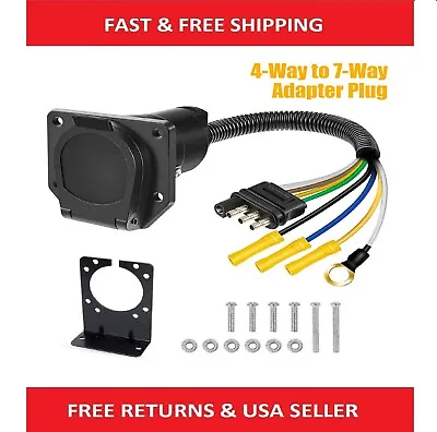 7 Way RV-Style Trailer Plug Adapter Connector W/ Wiring Harness Mounting Bracket • $23.22
