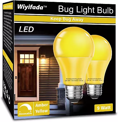 LED Bug Light Bulbs Outdoor 2 Pack A19 Amber Yellow Bug Light Bulb • $11.19