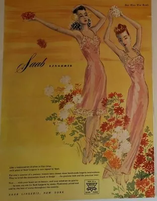 Vintage 1943 Saab Lingerie Print Ad Ephemera Wall Art Decor Exotic Vogue • $16.99