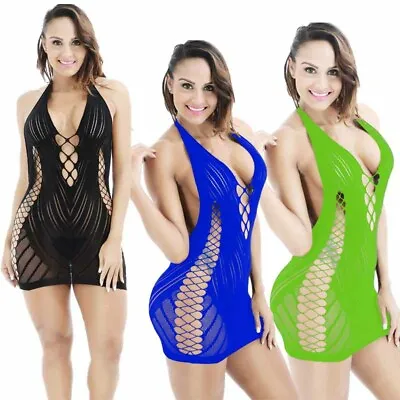 $7.99 • Buy Women's Sexy Halter V Neck Hollow Out Bodycon Backless Mini Dress Babydoll Club