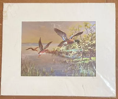 Vintage Foil Art Ducks Picture 7 X5.75  ArtgramScenicMallard DucksHome Decor • $21.04