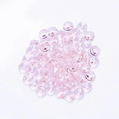 £13.19 • Buy 100pcs 14MM Pink Crystal Octagon Beads Glass Prism Bead Chandelier Part