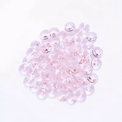 100pcs 14MM Pink Crystal Octagon Beads Glass Prism Bead Chandelier Part • £13.19