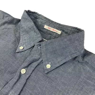 VTG Gant Rugger Men's Chambray Madras Denim L/S Button Shirt Blue • Medium • $34.99