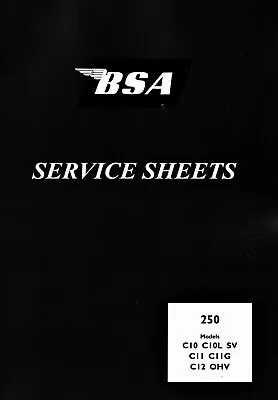 BSA Service Sheets C10 {C10L} C11 C11G C12 250 Cc Workshop Manual Book • $31.89