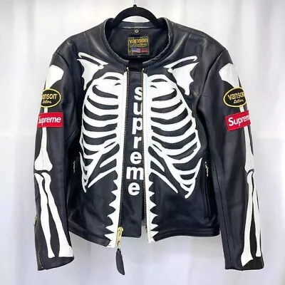 Supreme Vanson Leather Bones Jacket Handmade Skeleton Café Racer Biker Jacket • $349.50