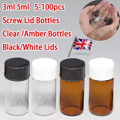 3ml 5ml Glass Clear Amber Small Boxes Medicine Bottle Sample Vial Screw Lid Jars • £5.69