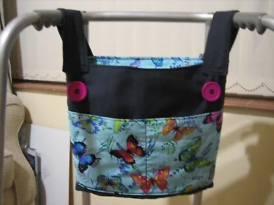 Walking/zimmer Frame Bag With 4 Pockets -black/butterflies • £11.50
