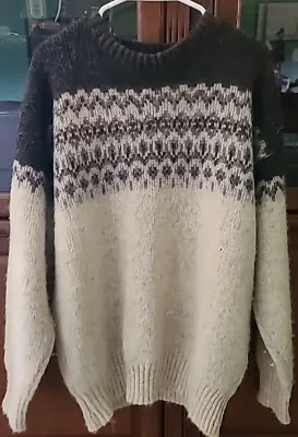 Alafoss Icewool Vintage Mens Large Wool Sweater White Brown Sweater • $45