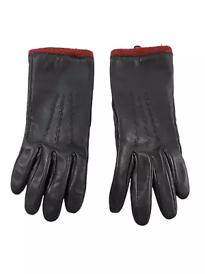 Merona Womens Black Leather Gloves Red Acrylic Knit Lining Medium • $29.99