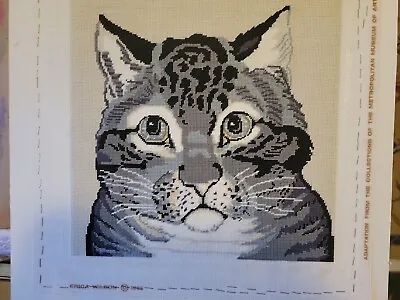 Vintage Finished Erica Wilson X Metropolitan Museum Cat Needlepoint 13x13 • $149