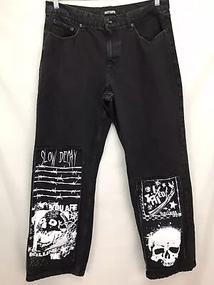 HOT TOPIC Mens 34x30.5 Black Jeans Slow Decay Screaming Inside Skull (tag34x32) • $45.62