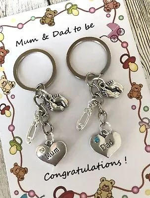 The Proud Mum Dad To Be Pregnancy Charm Keyrings - Baby Shower Gift Baby Feet  • £7.30