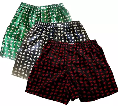 Men's Elephant Boxer Shorts Silk Blend Green Black Red Underwear Sleep / M • $21.95