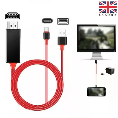 USB 3.1 Type C To HDMI TV HD TV Video Cable Adapter With Charging For Samsung S8 • £9.07