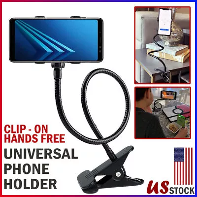 $7.99 • Buy Hands Free - Adjustable Phone Holder Clip On Desk Tabel Shelf Bed Flexible Arm