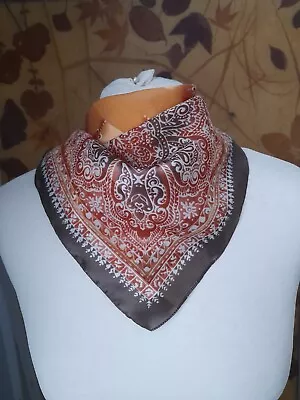 Neck Scarf 19.5 Inch Sq Orange Brown White Geometric Paisley Pattern • £6