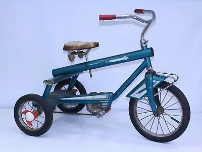 VTG AMF Junior Trike Atomic Age MCM Teal Toy Steel Rocket Prototype Tricycle GUC • $559.99