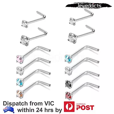 2-6pcs L Shaped Nose Ring Stud 20 Gauge Curved Bend Bar Piercing Body Jewellery • $4.99