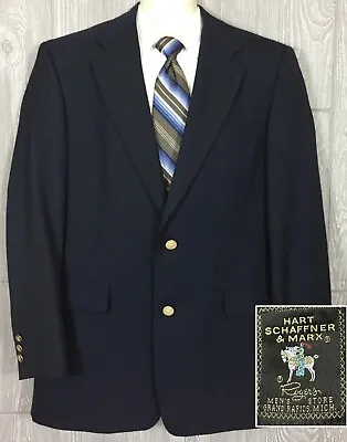 Hart Schaffner Marx Mens Navy Blazer Sportcoat W/Gold Buttons 41R (t11) • $40