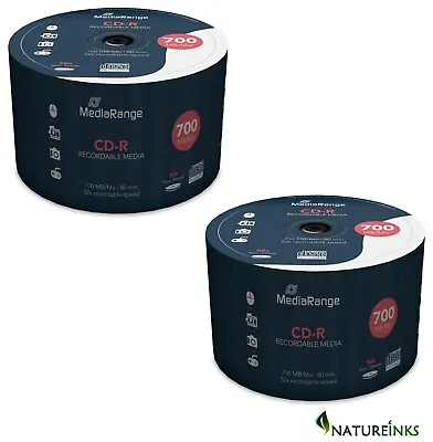 100 Mediarange Blank CD CD-R 52x 700MB 80min Discs MR207  Hardcore Tube • £15.99