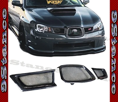 $235.99 • Buy For 2006-07 Subaru STI WRX Sedan Carbon Fiber 3Piece Set Front Trim Grille Cover