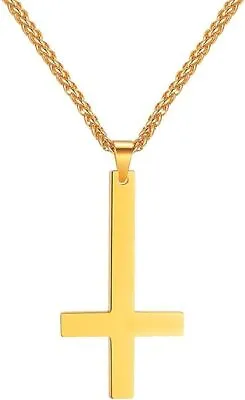 Inverted Cross NecklaceUpside Down CrossSatanic Gold Plated Stainless Steel • £38.44