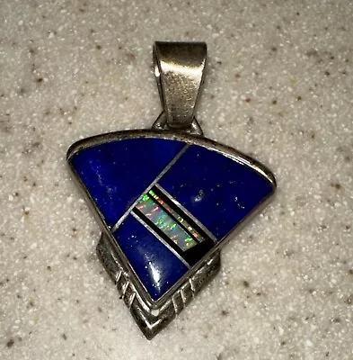 Albert Francisco Navajo Sterling Silver Pendant Micro Inlay Blues Gemstones ? • $49.99