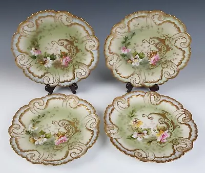 4 Antique Hand Painted Floral Gold Dessert Cabinet Plates AK Limoges Klingenberg • £82.04