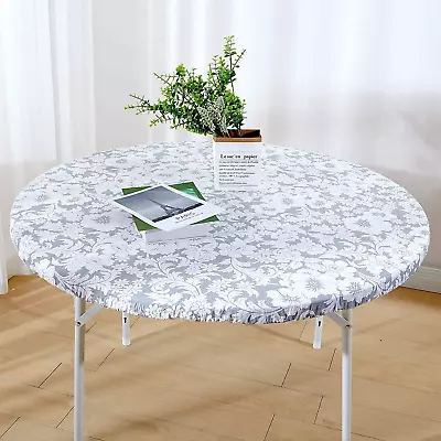 Round Tablecloth Fitted Round Plastic Vinyl Table Cloths With Flannel Backing A • $13.99