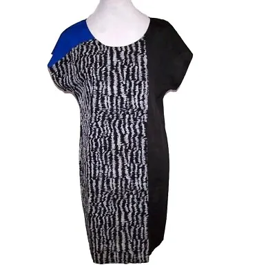 M60 Miss Sixty Dress Womens Size 10 Colorblock Black White Blue Short Sleeves • $9.39