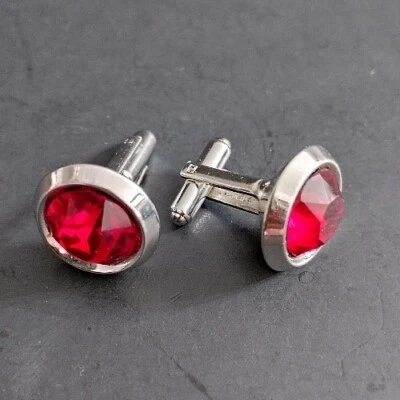 £10.70 • Buy CUFFLINKS Simulated Ruby Stainless Steel FACETED Mens Women's Work Formal