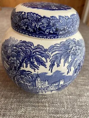 MASONS IRONSTONE Blue VISTA Lidded Jar Kitchen Decor Ginger Jar. 5.5” Cambridge • £26.95