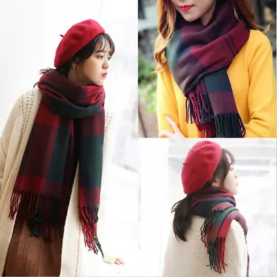 Women Long Soft Warm Tartan Check Wraps Wool Shawl Stole Scarf Scarves Winter UK • £9.95