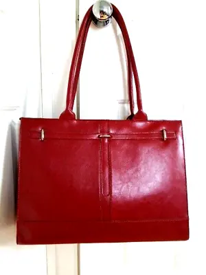 BUXTON Extra Large Red Real Genuine Leather Briefcase Laptop Business Tote Work • £14.99