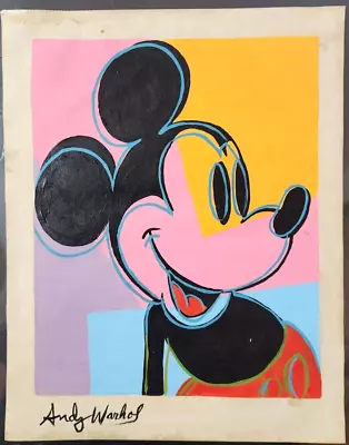 ANDY WARHOL Painting On Old Paper (Handmade) Signed And Stamped. Mickey Mouse • $139.90