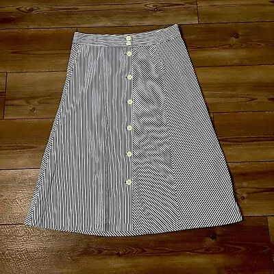 J Crew Womens Skirt Aline Button Front Lightweight Cotton Blue White Size 10 • $19.98