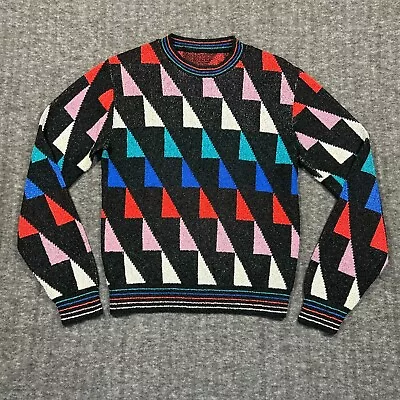 Vintage 1980s Geometric Metallic Sweater Womens Small Colorful Retro Dopamine • $32