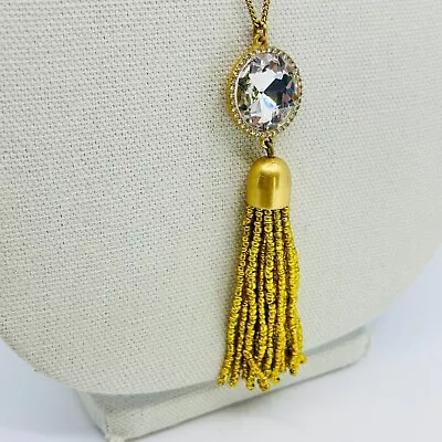 J. Crew Necklace Crystal Pendant Pave Rhinestone Seed Bead Tassel Jewelry • $24.95