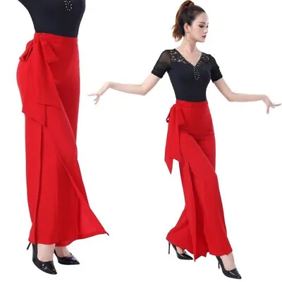 Lady Modern Ballroom Dance Pants High Waist Wide Leg Trousers Practice Dancewear • £35.14