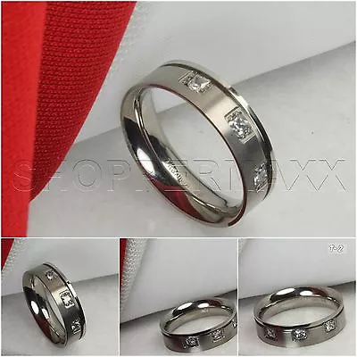 Beveled Brushed Finish Mens Titanium Triple Stone Wedding Band Fashion Ring  • $10.46