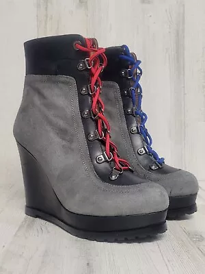 Modern Vintage Booties Women 39 USA 8 Gray Wedge Shoes Punk Rock Monster High • $38