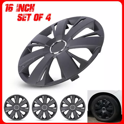 16  Set Of 4 Black Snap On Full Hub Caps Wheel Covers Fits R16 Tire & Rim  • $46.99