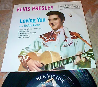 45 ELVIS PRESLEY Teddy Bear RCA ORIG* Loving You W PICTURE SLEEVE Rocker 7  JAMS • $19.99