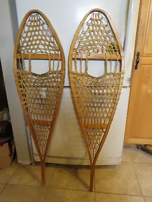 Vintage Wooden Snowshoes Size  48`` Long By  14 ` Wide  Chalet Decor   3798 • $44.99