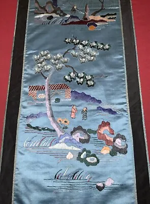 VINTAGE MID 20th C CHINESE EMBROIDERED SILK HANGING EMBROIDERY 102 Cm X 30.5 Cm! • $69.50
