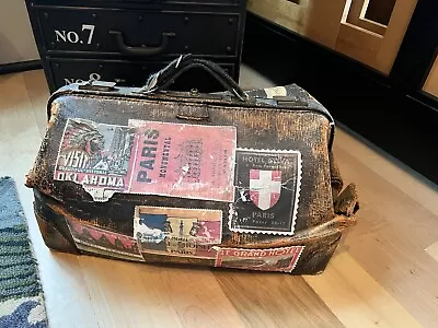 VTG  Leather Luggage Travel  Doctor's Bag - W/ Travel Stickers -display Piece • $55