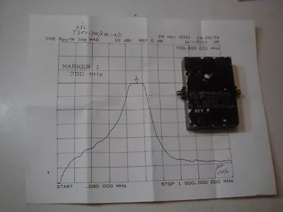 F-84 700 MHz Bandpass Filter 100 MHz BW Tested W/plot • $35